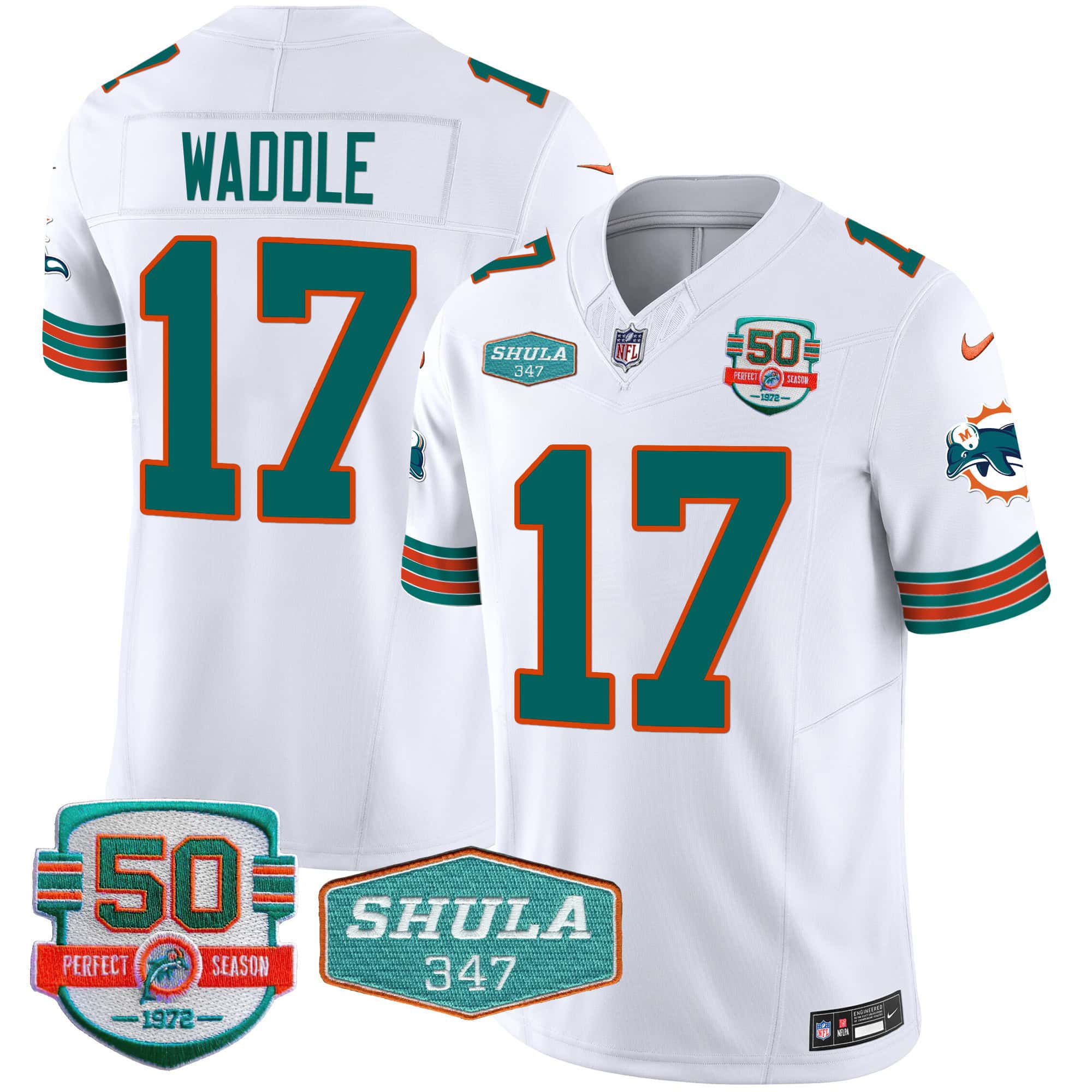 Men Miami Dolphins #17 Waddle White 2024 Nike Throwback Shula 347 Patch Vapor NFL Jersey->indianapolis colts->NFL Jersey